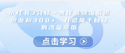 小红书3分钟一条作品精准引流创业粉300+，打造属于自己的流量帝国-苏柒资源库