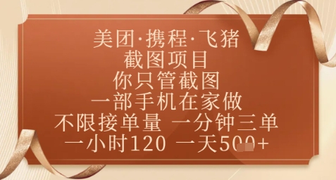 飞猪美团截图项目，你只管截图，一部手机在家做，正规平台无套路，一天5张+【揭秘】-苏柒资源库