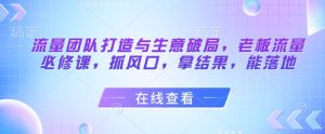 流量团队打造与生意破局,老板流量必修课,抓风口,拿结果,能落地-苏柒资源库