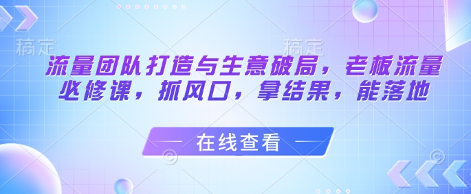流量团队打造与生意破局，老板流量必修课，抓风口，拿结果，能落地-苏柒资源库