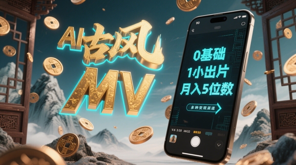 AI一键生成古风音乐MV，0剪辑基础1小时出片，多种变现渠道，一部手机月入5位数-苏柒资源库