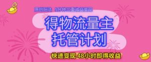 得物流量主托管计划,原创玩法,5分钟三重收益变现,快速变现,48小时即得收益【揭秘】-苏柒资源库