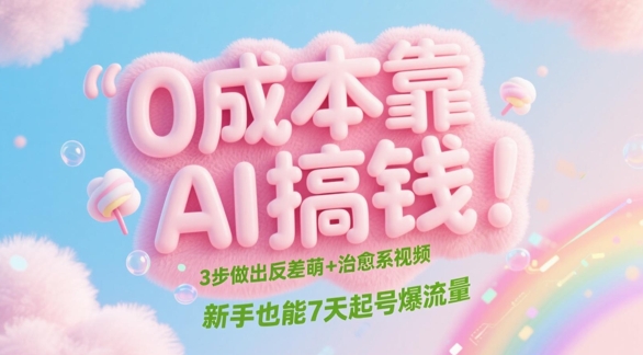 0成本靠AI搞钱！3步做出反差萌+治愈系视频，新手也能7天起号爆流量-苏柒资源库