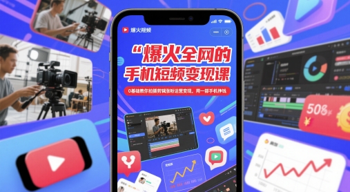 爆火全网的手机短视频变现课，0基础教你拍摄剪辑涨粉运营变现，用一部手机挣钱-苏柒资源库