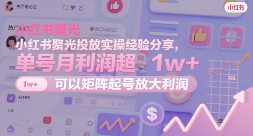 小红书聚光投放实操经验分享，单号月利润超1w+，可以矩阵起号放大利润-苏柒资源库