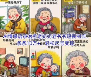 AI情感语录治愈老奶奶老爷爷短视制作,条条10万+,轻松起号变现-苏柒资源库