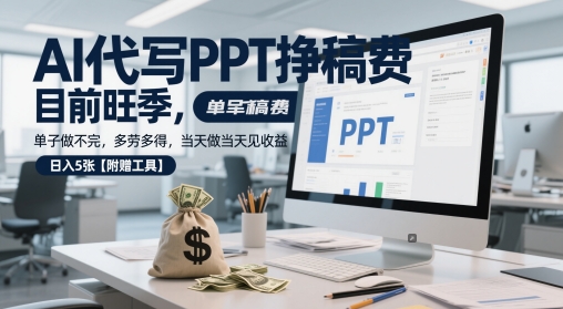 AI代写PPT挣稿费，目前旺季，单子做不完，多劳多得，当天做当天见收益，日入5张【附赠工具】-苏柒资源库