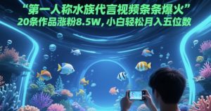 第一人称水族代言视频条条爆火,20条作品涨粉8.5W,小白轻松月入五位数-苏柒资源库