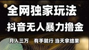 全网独家玩法抖音无人暴力撸金,月入3W,有手就行,当天拿结果【揭秘】-苏柒资源库