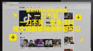 最新抖音搜索搬运教程，一刀不剪，条条过抖，推文短剧影视涨粉都可以-苏柒资源库