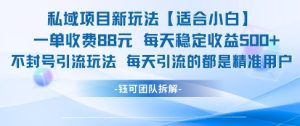私域项目新玩法【适合小白】 一单收费88.每天稳定收益几张-苏柒资源库