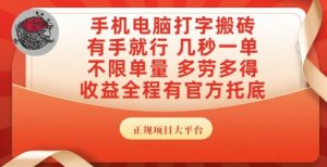 手机电脑打字搬砖，副业可发展主业来做蓝海项目，有手就行，几秒一单，不限单量，多劳多得【揭秘】-苏柒资源库