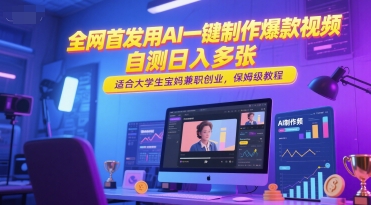 全网首发用AI一键制作爆款视频，自测日入多张，适合大学生宝妈兼职创业，保姆级教程-苏柒资源库
