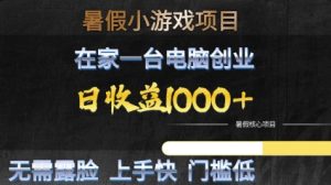 暑假小游戏项目,在家一台电脑创业,日收益1k+,无需露脸,上手快门槛低【揭秘】-苏柒资源库