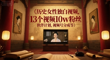 历史女性独白视频，13个视频10w粉丝，伙伴计划，视频号分成等-苏柒资源库