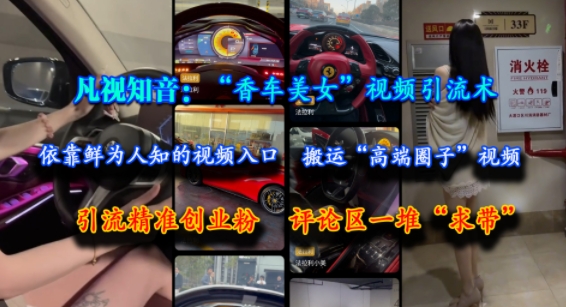 凡视知音：“香车美女”视频引流术，依靠鲜为人知的视频入口，搬运“高端圈子”视频，引流精准创业粉，评论区一堆“求带”-苏柒资源库