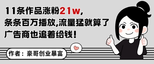 11条作品涨粉21W，条条百W播放，流量猛就算了，广告商也追着给钱-苏柒资源库