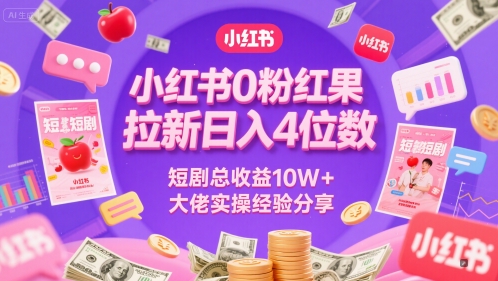 小红书0粉红果短剧拉新日入4位，数短剧总收益10W+大佬实操经验分享-苏柒资源库