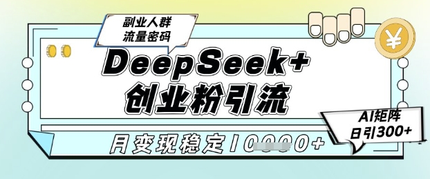 DeepSeek+创业粉精准引流，全新分享课4.0玩法，AI矩阵日引300+，多种变现方式，稳定月入1W-苏柒资源库