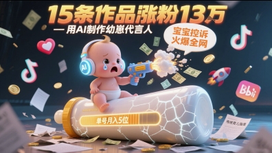 用AI制作幼崽代言人，宝宝的控诉火爆全网，15条作品涨粉13W，单号月入5位数实操教程-苏柒资源库