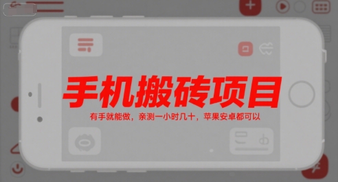 手机搬砖项目，有手就能做，亲测一小时几十，苹果安卓都可以-苏柒资源库