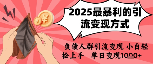 2025年最暴利的引流变现方式，负债人群引流变现，小白轻松上手，日入1k-苏柒资源库