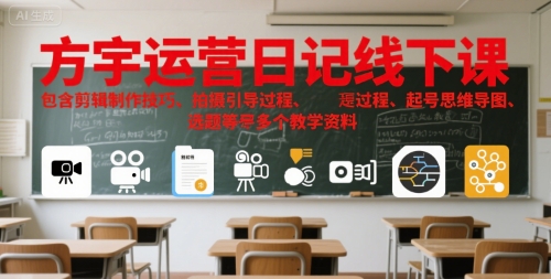 方宇运营日记线下课，包含剪辑制作技巧、拍摄引导过程、起号思维导图、选题等多个教学资料-苏柒资源库