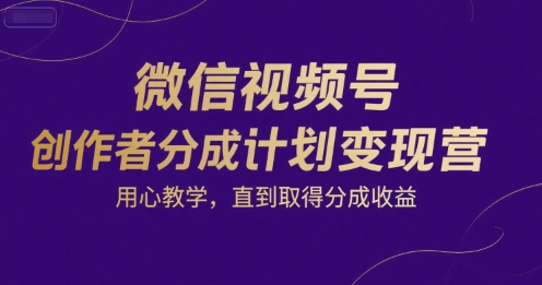 微信视频号创作者分成计划变现营，用心教学，直到取得分成收益-苏柒资源库