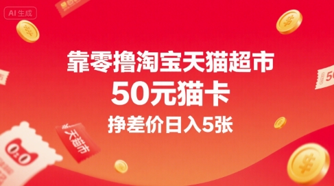 靠零撸淘宝天猫超市50元猫卡，挣差价日入5张-苏柒资源库