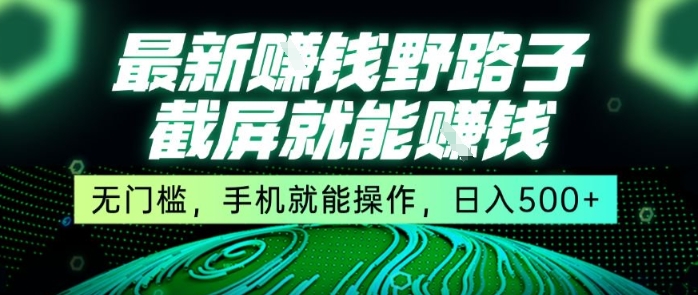 最新野路子截屏就能挣钱，无门槛，手机就能操作，日入5张【揭秘】-苏柒资源库