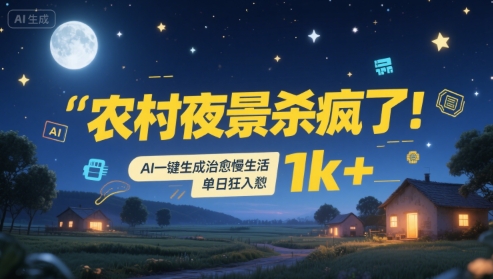 农村夜景杀疯了！AI一键生成治愈系慢生活，单日狂入1k+-苏柒资源库