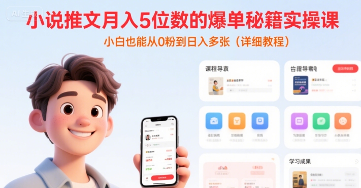 小说推文月入5位数的爆单秘籍实操课，，小白也能从0粉到日入多张(详细教程)-苏柒资源库