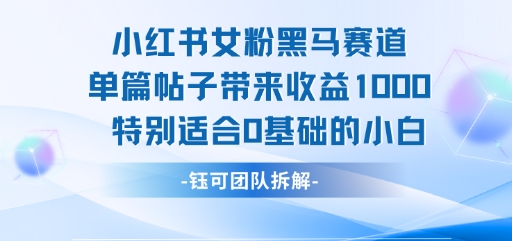 小红书女粉黑马赛道单篇帖子带来收益1k+，特别适合0基础的小白-苏柒资源库