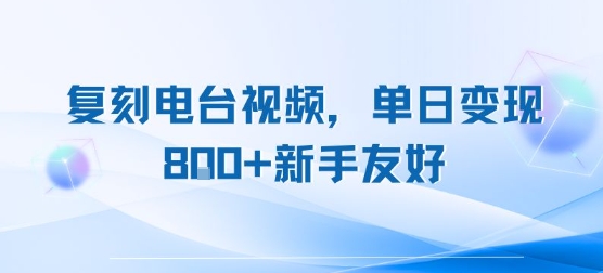 复刻电台视频，单日变现8张+新手友好，长期可做-苏柒资源库
