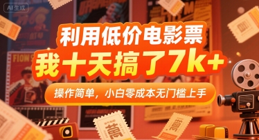 利用低价电影票，我十天搞了7k+，操作简单，小白零成本无门槛上手【揭秘】-苏柒资源库
