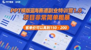 PPT模版蓝海赛道副业特训营1.0,项目非常简单粗暴,客单价可以高到150-200-苏柒资源库