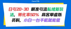 日引 20-30 精准引流私域新玩法,转化率50% 高客单虚拟资料,小白一台手机就能做-苏柒资源库