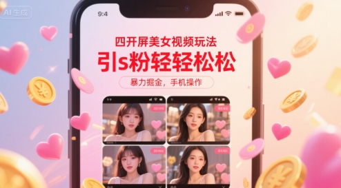 四开屏美女视频玩法，引s粉轻轻松松，暴力掘金，手机操作【揭秘】-苏柒资源库