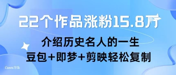 22个作品涨粉15.8W ，介绍历史名人的一生 ， 豆包+即梦+剪映轻松复制-苏柒资源库