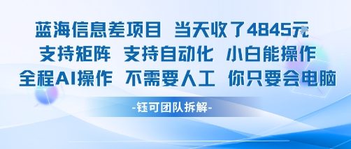 蓝海信息差项目当天收米1k+ 支持矩阵支持自动化小白能操作全程AI操作不需要人工你只要会电脑-苏柒资源库