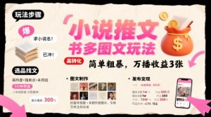 小说推文小红书多图文玩法，简单粗暴，万播收益3张-苏柒资源库