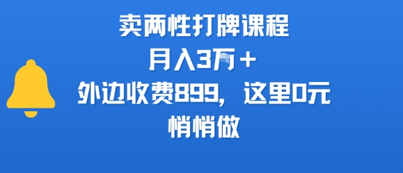 卖两性打牌课程，月入3W+外边收费899的课程，这里0元，悄悄做-苏柒资源库