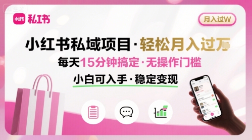 小红书私域项目 月入过W非常轻松 每天15分钟即可搞定，无任何操作门槛，小白可入手-苏柒资源库