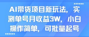 AI带货项目新玩法,实测单号月收益3W,小白操作简单,可批量起号-苏柒资源库