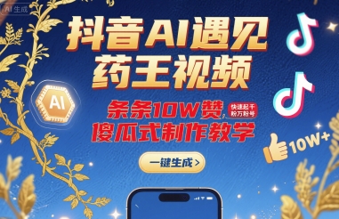 抖音AI遇见药王视频，条条10W赞，快速起千粉万粉号，傻瓜式制作教学-苏柒资源库