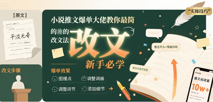 小说推文爆单大佬教你最简单的改文方法实操课，新手必学-苏柒资源库