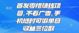 首发零撸挣钱项目 不看广告 手机随时可做 单日收益三位数【揭秘】-苏柒资源库