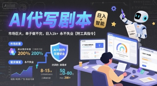 AI代写剧本，市场巨大，单子做不完，日入1k+ 永不失业【附工具指令】-苏柒资源库