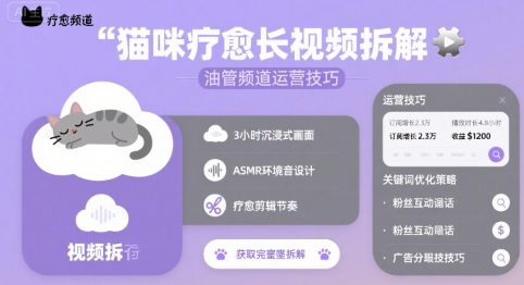 猫咪疗愈长视频拆解 &油管频道运营技巧-苏柒资源库