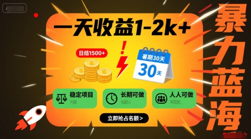 一天收益1-2k+ 稳定项目，暑期暴力蓝海项目，长期稳定，人人可做【揭秘】-苏柒资源库